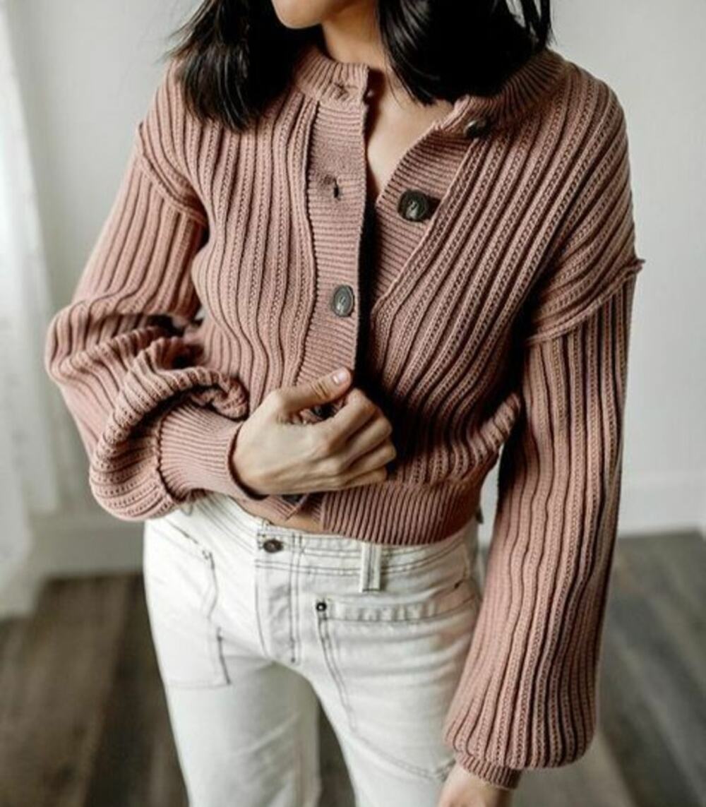 Free People All Yours Cardi Sweater Cardigan Boho Dusty Rose Mocha Boho Size S
